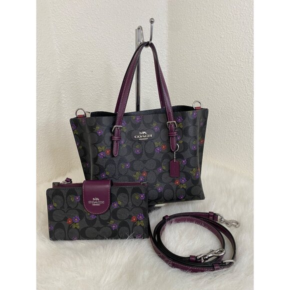 Coach Mollie Tote Bag 25 Canvas Country Floral Print & Matching Wallet Leather - Picture 1 of 16